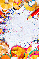 Image showing colored pencil shavings and copy space