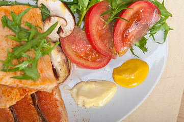 Image showing grilled samon filet with vegetables salad