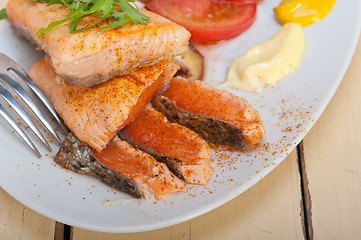 Image showing grilled samon filet with vegetables salad