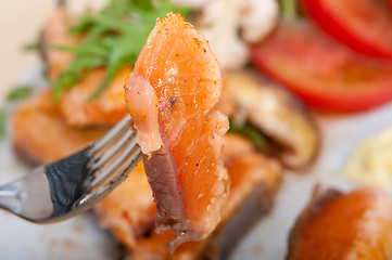 Image showing grilled samon filet with vegetables salad