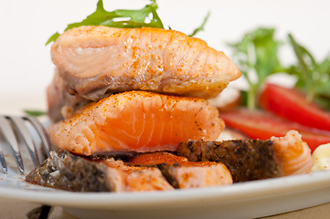 Image showing grilled samon filet with vegetables salad