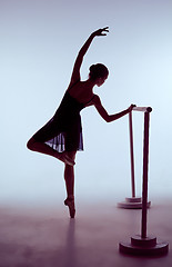 Image showing Ballerina stretching on the bar