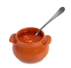 Image showing Soup in clay pot