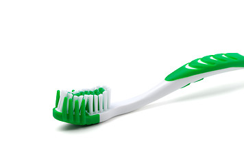 Image showing Green toothbrush on white background