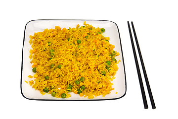 Image showing Rice with vegetables and chopsticks