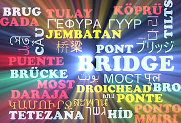 Image showing Bridge multilanguage wordcloud background concept glowing