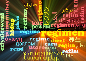 Image showing Regimen multilanguage wordcloud background concept glowing