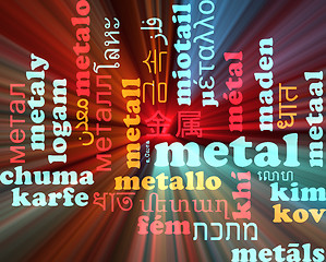Image showing Metal multilanguage wordcloud background concept glowing