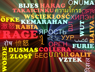 Image showing Rage multilanguage wordcloud background concept glowing