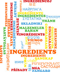 Image showing Ingredients multilanguage wordcloud background concept