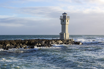 Image showing Lighthouse at the port of Akranes, Iceland