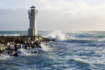 Image showing Lighthouse at the port of Akranes, Iceland