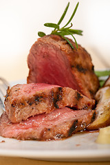 Image showing beef filet mignon grilled with vegetables