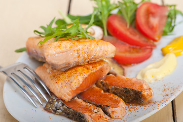 Image showing grilled samon filet with vegetables salad