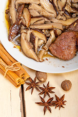 Image showing venison deer game filet and wild mushrooms