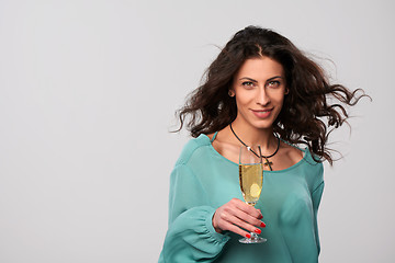 Image showing Party woman holding glass with champagne
