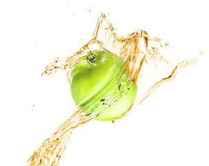 Image showing Green apple with water splash, isolated