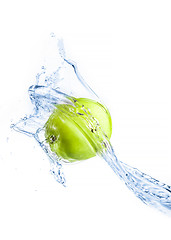 Image showing Green apple with water splash, isolated