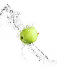 Image showing Green apple with water splash, isolated