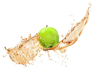 Image showing Green apple with water splash, isolated