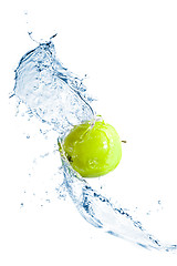 Image showing Green apple with water splash, isolated
