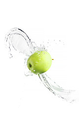 Image showing Green apple with water splash, isolated