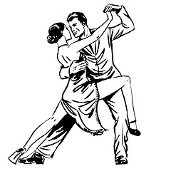 Image showing Man and woman dancing couple tango retro line art