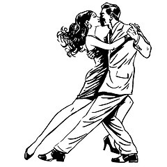 Image showing Kiss man and woman dancing couple tango retro line art