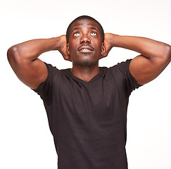 Image showing portrait of handsome young black african dreaming man