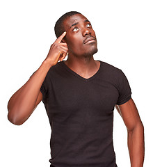 Image showing Young  black african man thinking and reminiscing about something