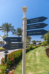 Image showing signboard on the beach at hotel, Egypt