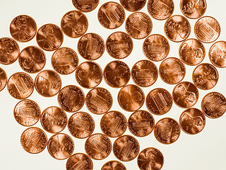 Image showing Retro look Dollar coins 1 cent wheat penny cent