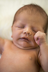 Image showing Cute New Born Baby Lying on White Cloth