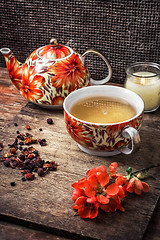 Image showing porcelain cup of fragrant tea for medicinal herbs in retro style