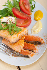 Image showing grilled samon filet with vegetables salad