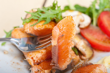 Image showing grilled samon filet with vegetables salad