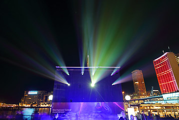 Image showing Projectors and city buildings during Vivid Sydney 