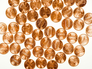 Image showing Retro look Dollar coins 1 cent wheat penny cent