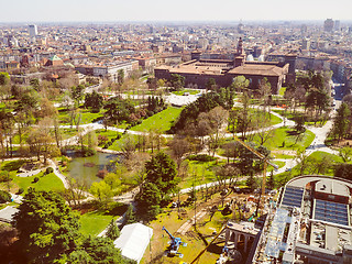 Image showing Retro look Milan aerial view