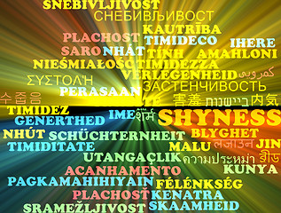 Image showing Shyness multilanguage wordcloud background concept glowing