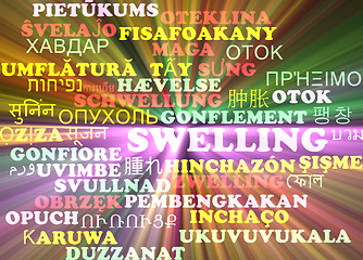 Image showing Swelling multilanguage wordcloud background concept glowing