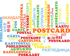 Image showing Postcard multilanguage wordcloud background concept