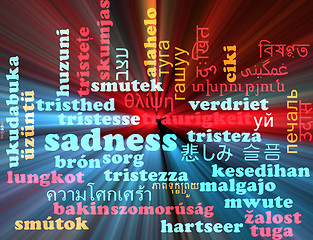 Image showing Sadness multilanguage wordcloud background concept glowing