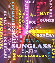 Image showing Sunglass multilanguage wordcloud background concept glowing