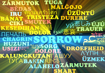Image showing Sorrow multilanguage wordcloud background concept glowing