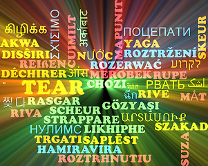 Image showing Tear multilanguage wordcloud background concept glowing