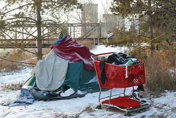Image showing homeless person's tent and shopping cart