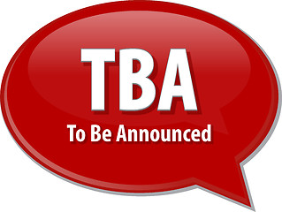 Image showing TBA acronym word speech bubble illustration