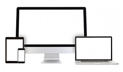 Image showing modern monitor, computer, laptop, phone, tablet 