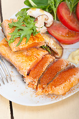 Image showing grilled samon filet with vegetables salad